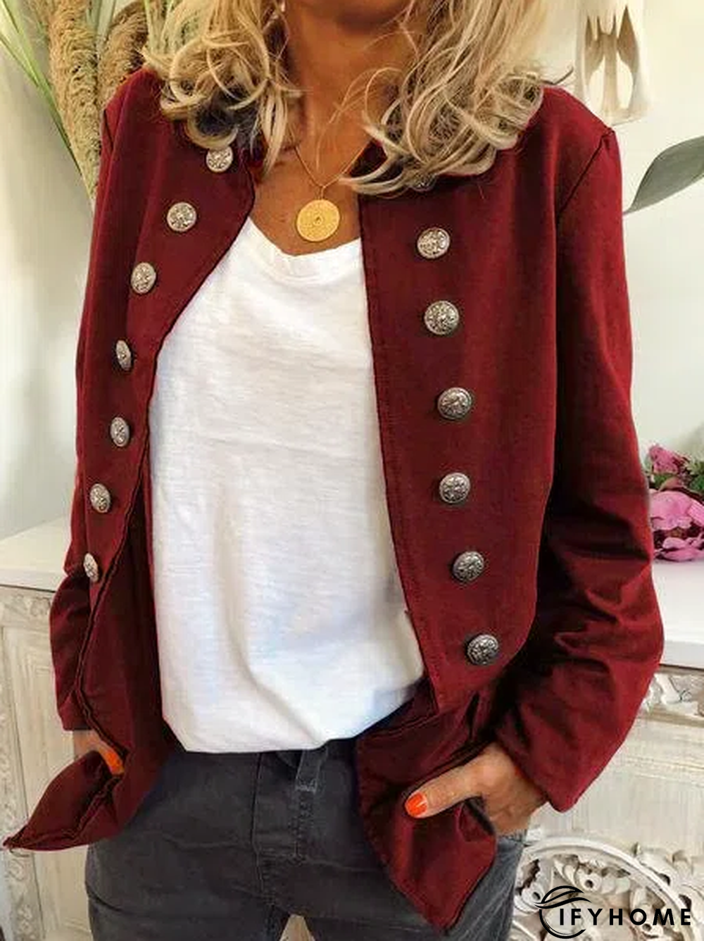 Buttoned Long Sleeve Jacket | IFYHOME