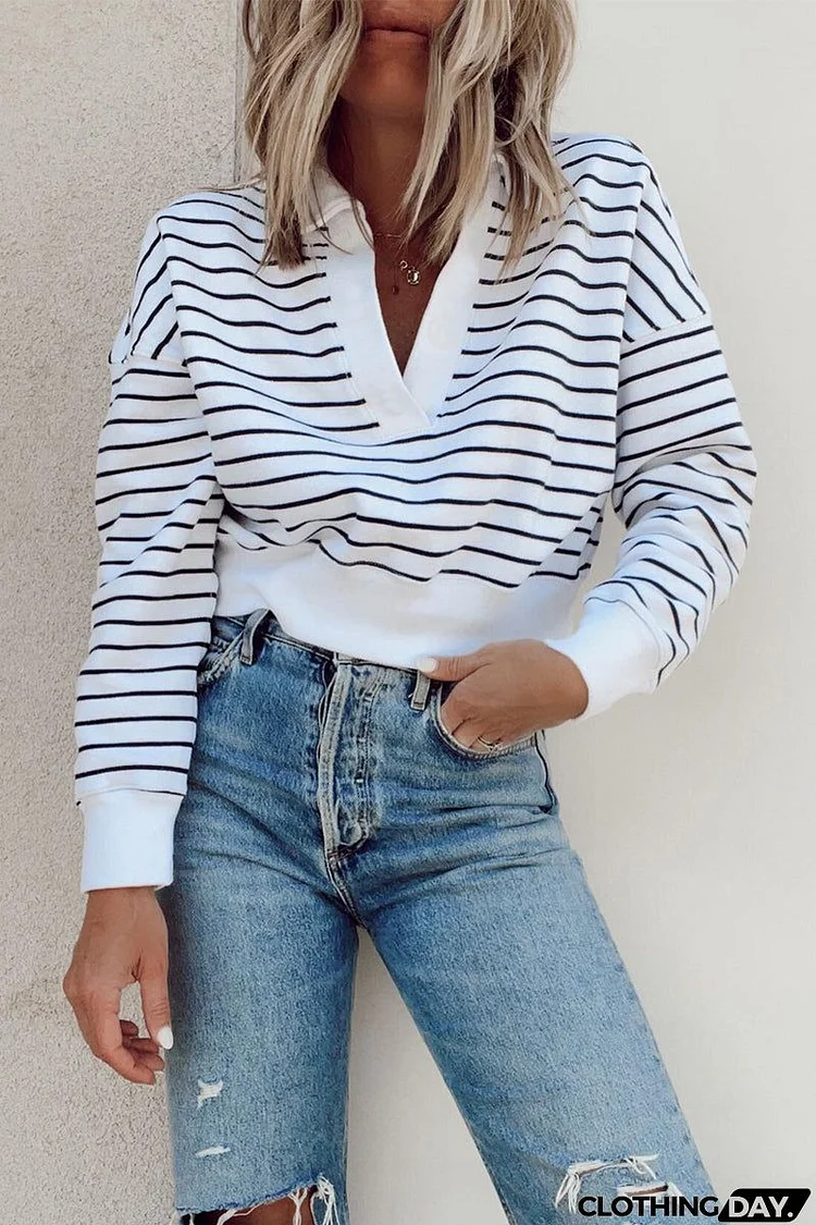 Prepped For Fall Striped Lapel Sweater