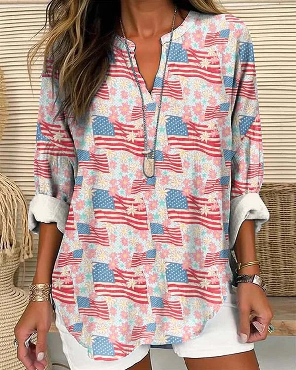 Women's Independence Day Casual Print Loose Top