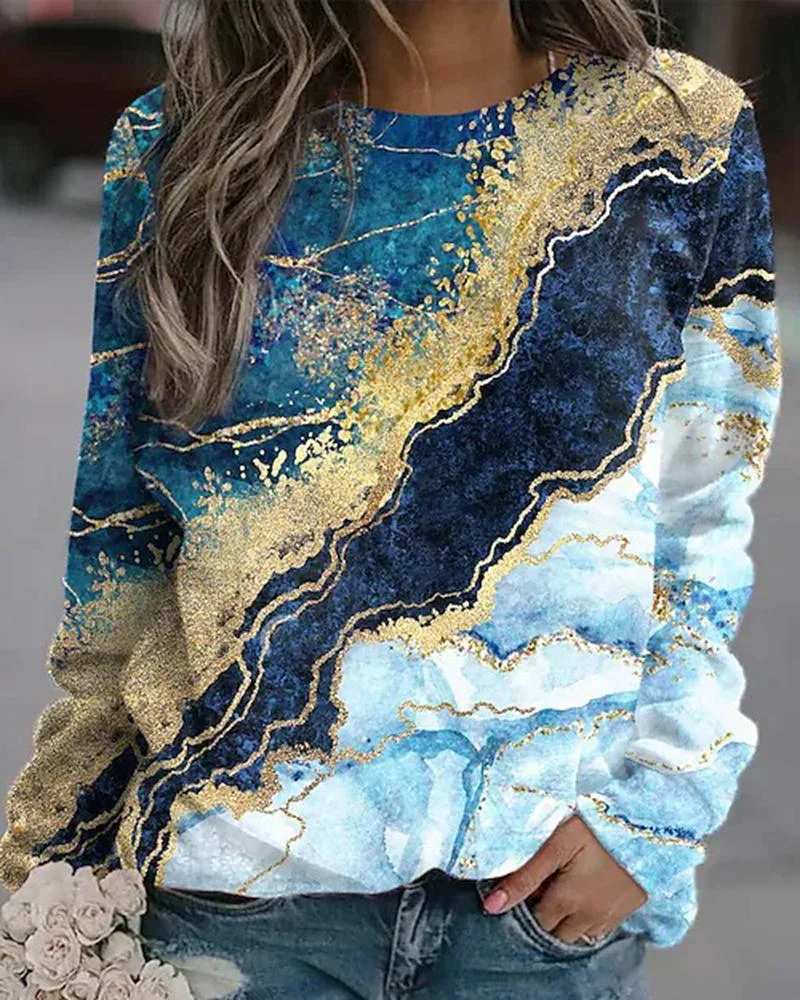 Women's casual printed long-sleeved tops-111211
