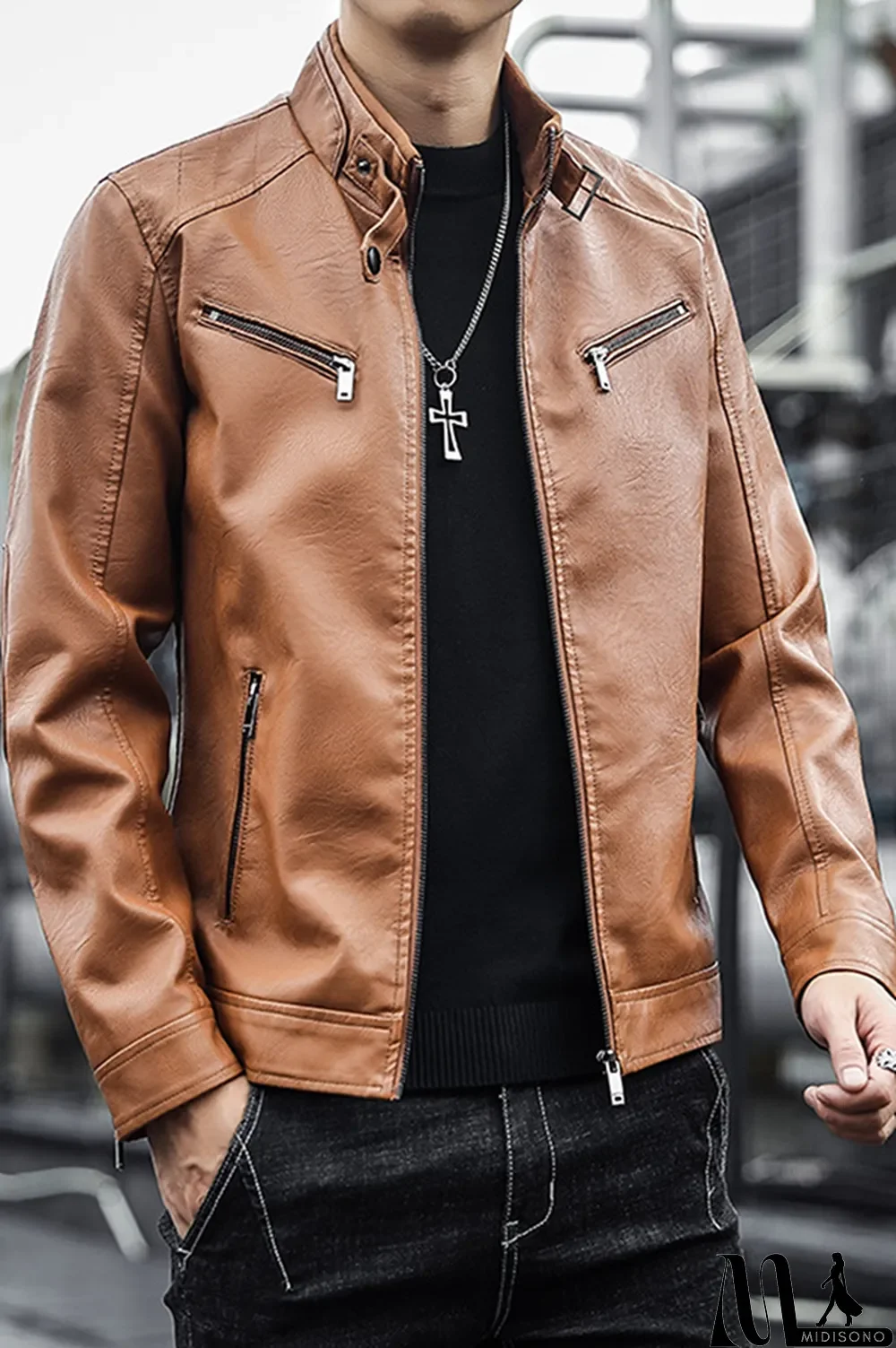 MidiSono - Earth Yellow Fashion Casual Solid Split Joint Zipper Mandarin Collar Outerwear