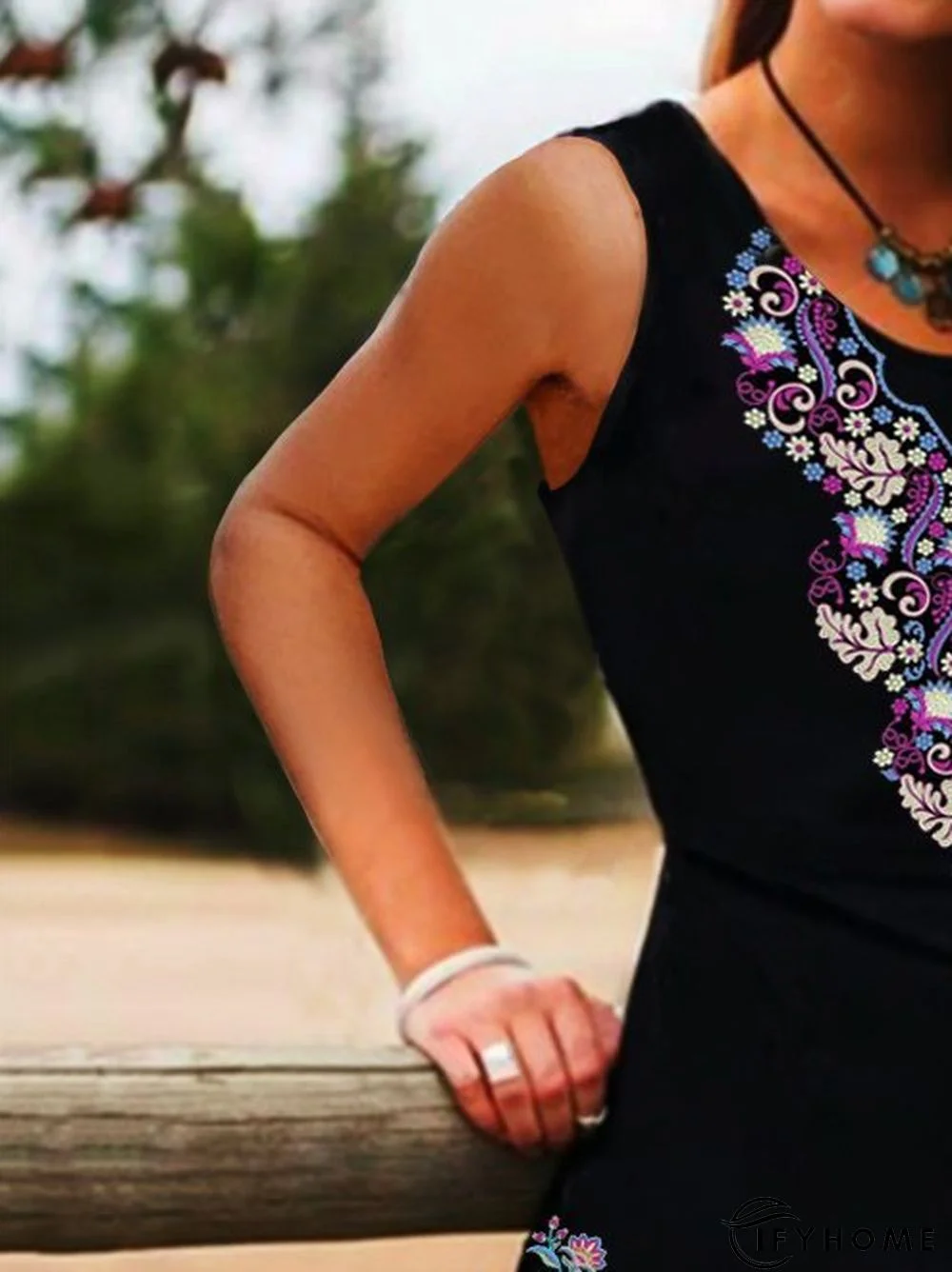 Abstract Basic Crew Neck Printed Knitting Dress | IFYHOME