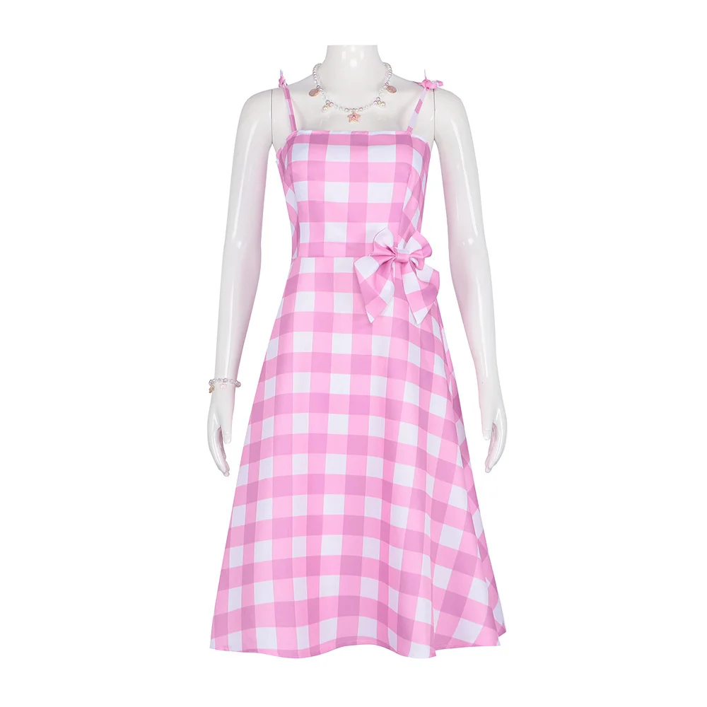 Pink Plaid Straps Dress Summer Casual Dress Novameme