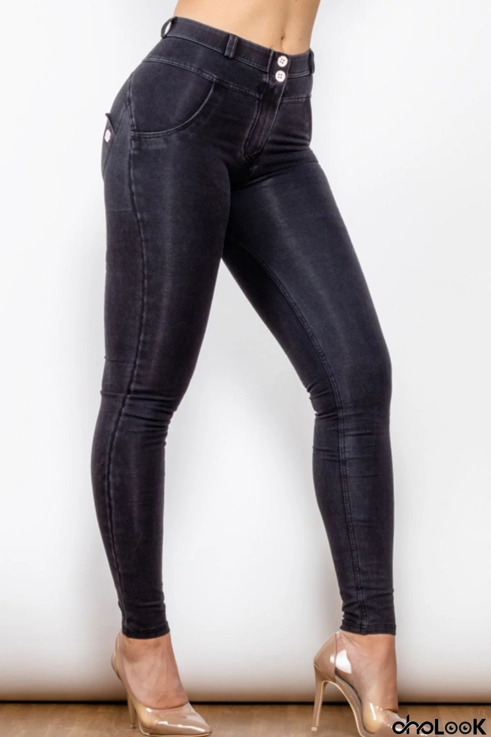 Buttoned Skinny Long Jeans