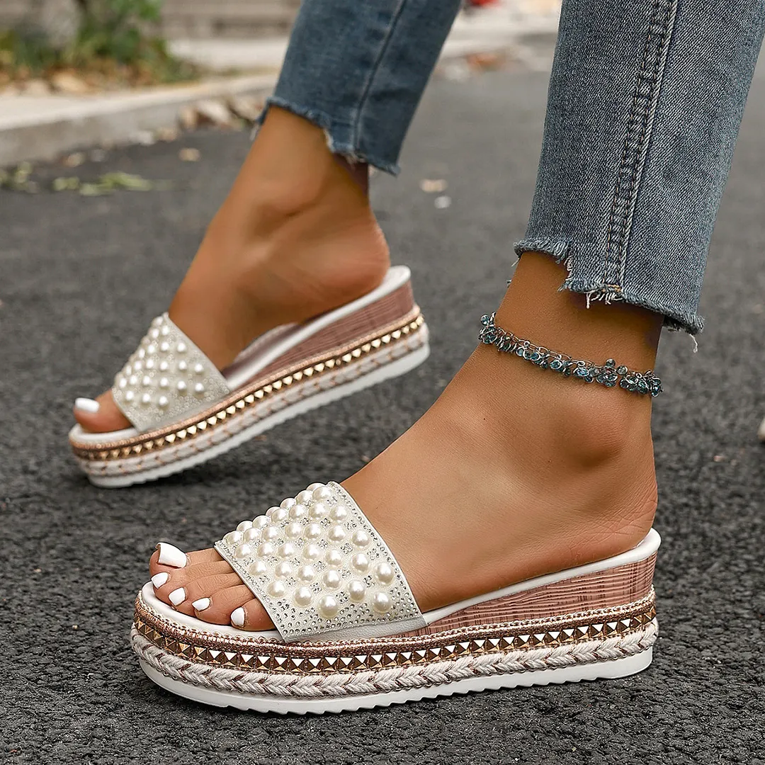 Breakj Breakj Slippers Women Wear 2025 Summer New Flat Bottom Lazy Word Pearl Small Scent Outdoor Leisure Cold Slippers