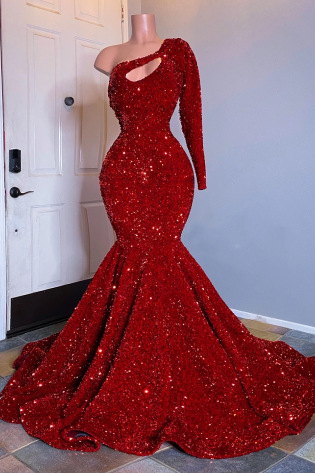 Chic Long Sleevess Sequins Mermaid Prom Dress Long Evening Gowns - lulusllly