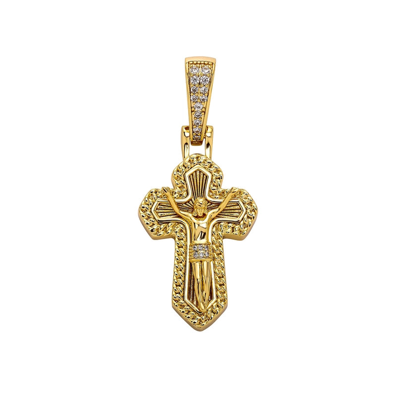 Jinao Micro-carved Cross Head Pendant European And American Style Micro-inlaid Gold-plated Prayer Pendant Men's Trendy Hip-hop Necklace