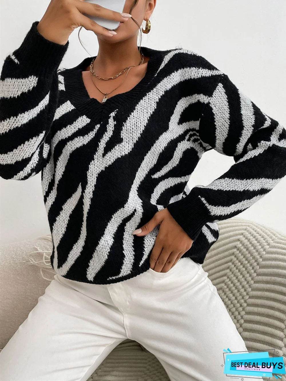 Fashion Zebra Pattern Warm Knitting Sweater