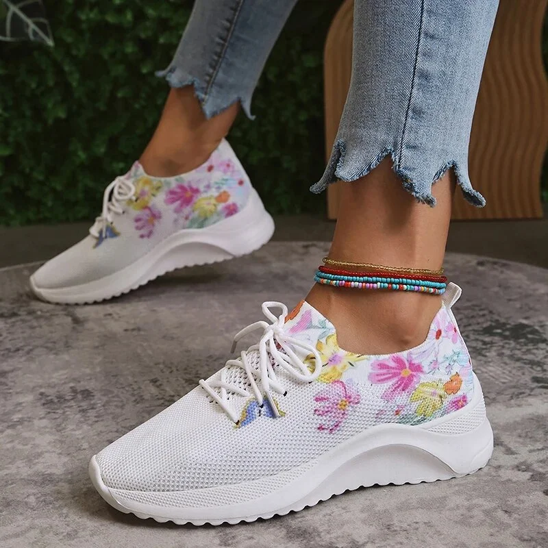 Zhungei Women Print Platform Sneakers Spring Autumn Knitting Mesh Tennis Shoes Woman Lightweight Non Slip Casual Walking Shoes