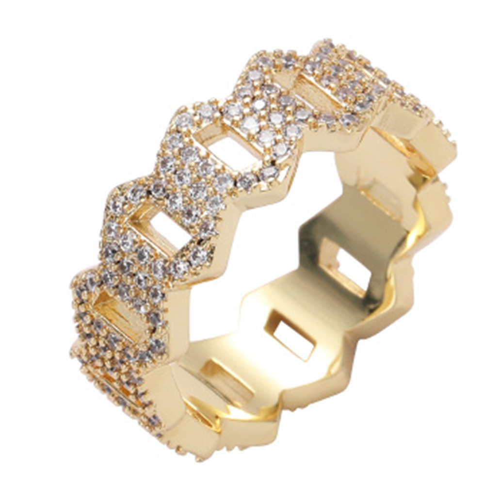 Hollow Rhombus Iced Out Bling CZ Stone Gold/Silver Rings