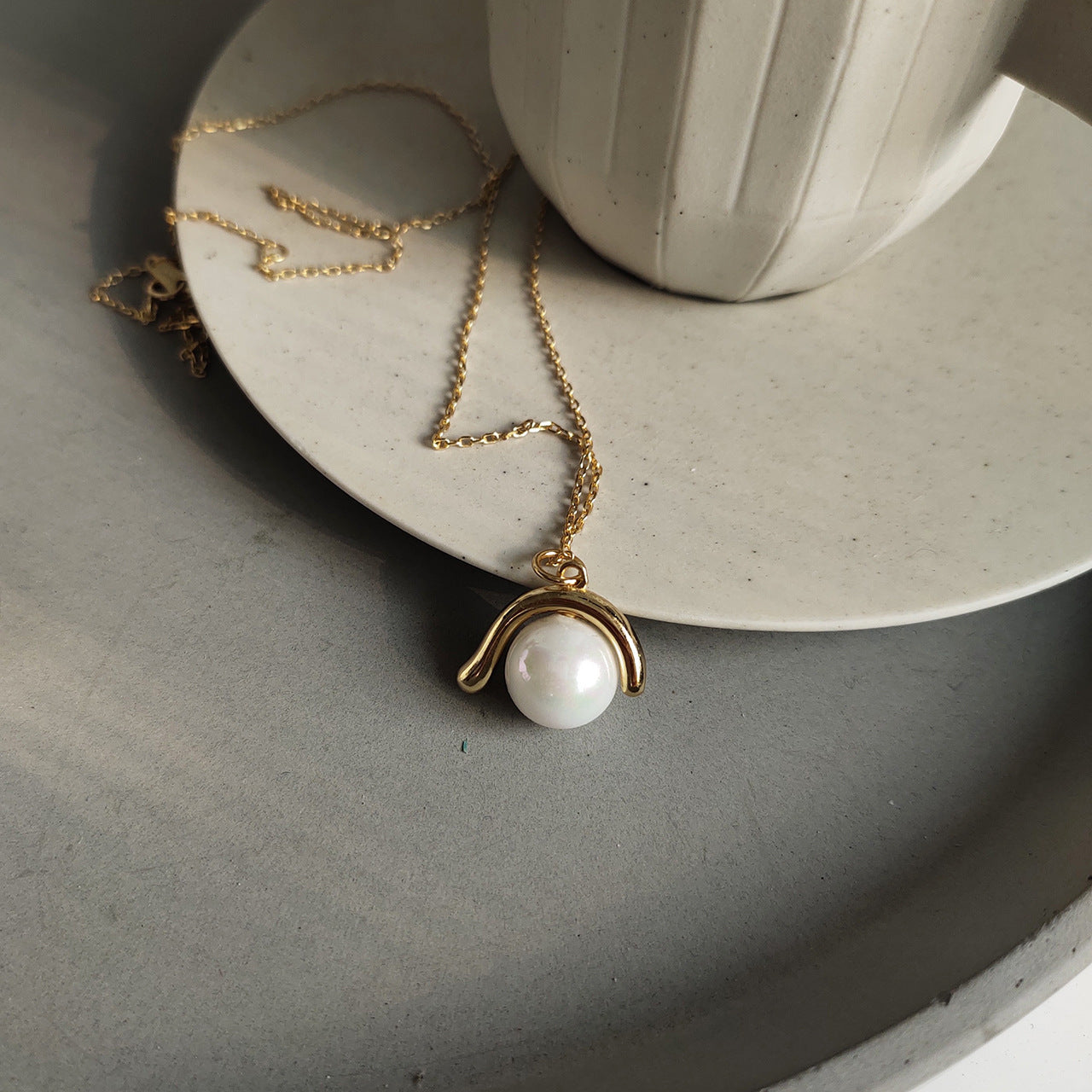 925 Sterling Silver Pearl Geometric Silver Necklaces