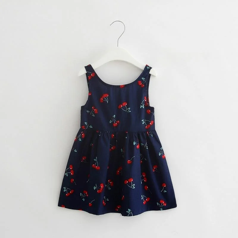 Summer Baby Girls Dress Cherry Print Infant Girl Dresses Toddler Baby Girl Sundress Clothing Casual Kids Vest Floral Dress