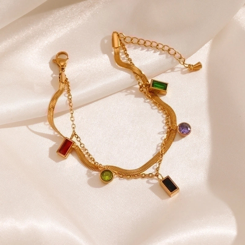 Cool Style Shiny Round Rectangle 304 Stainless Steel Zircon Bracelets In Bulk