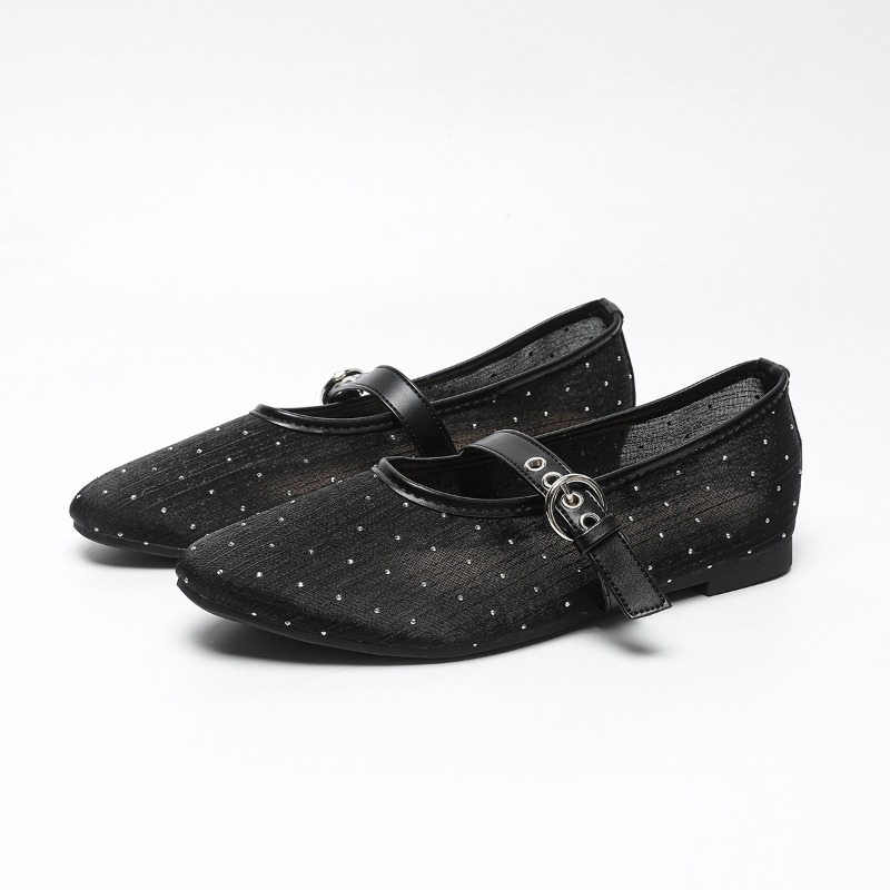 Women's Fashionable Sexy Mesh Diamond Buckle Flat Shoes | ARKGET