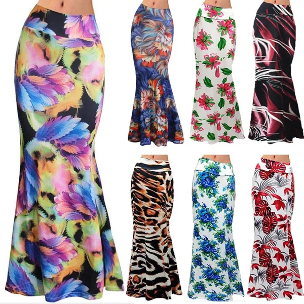 Womenufashion Summer Long Skirts Maxi Skirt Floral Print Casual Skirts High Waist Long Dress Plus Size