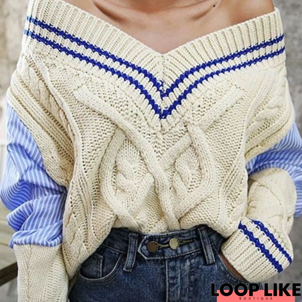 V-Neck Off Shoulder Loose Sweater