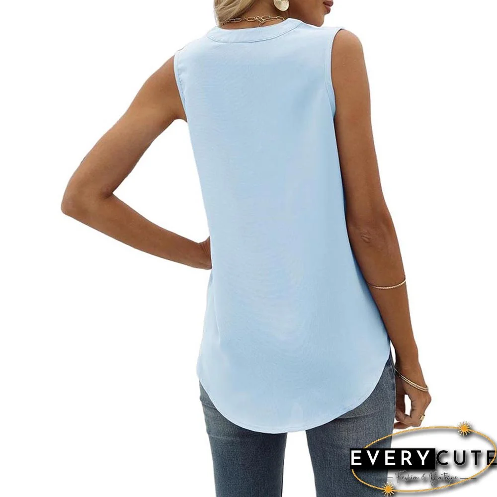 Light Blue V Neck Sleeveless Chiffon Tank Top