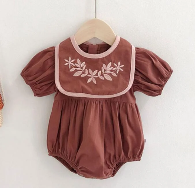 Baby Girls Flower Rompers 2020 Newborn Shorts Sleeve Clothing + Hair Band Toddlers Kids Jumpsuits Korean Style Infants Clothes