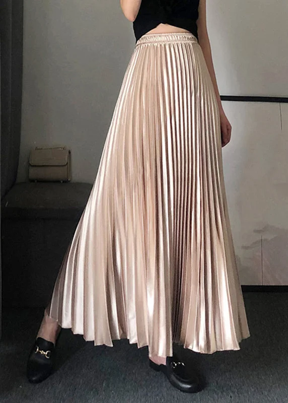 Modern Gold Elastic Waist Wrinkled Satin Maxi Skirt