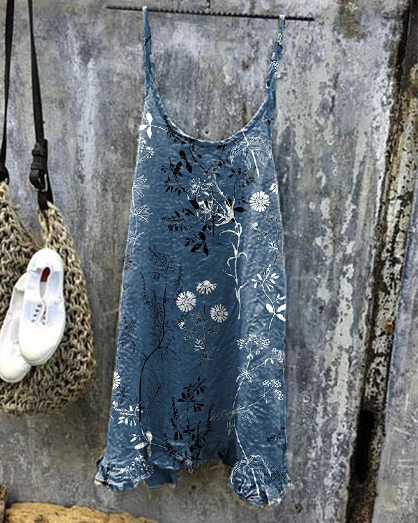 Ladies Camisole Cotton Linen Print Vest