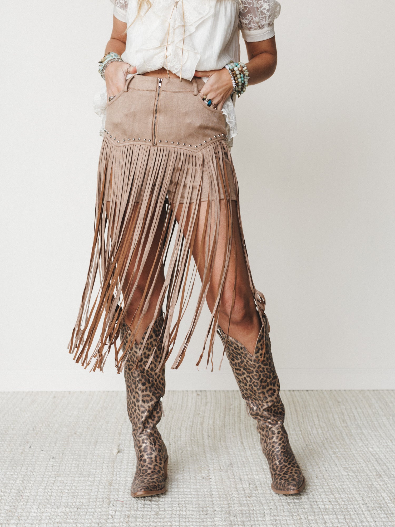 Here for a Good Time Fringe Shorts - Tan