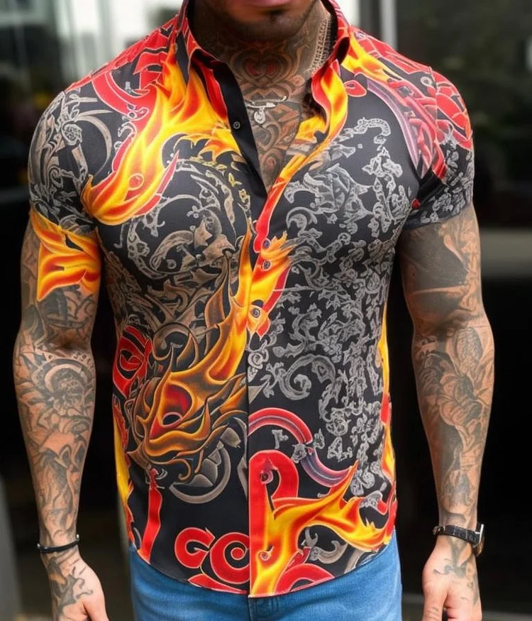 Men's Vintage Printed Short Sleeve Shirt at Hiphopee