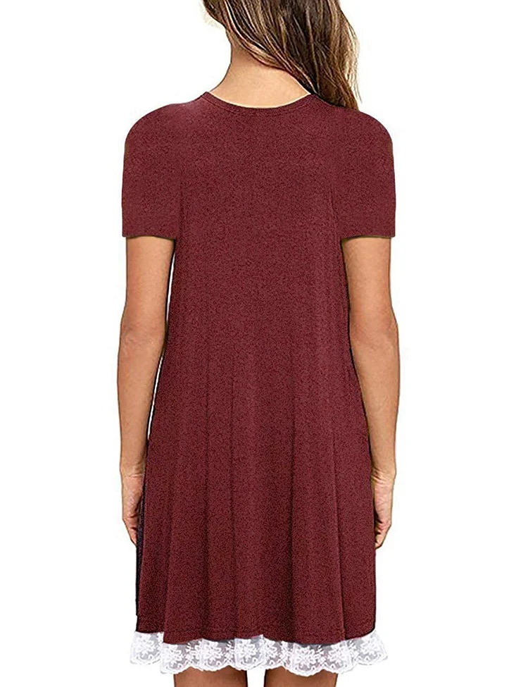 Short Sleeve Lace Summer T-Shirt Dress with Pockets