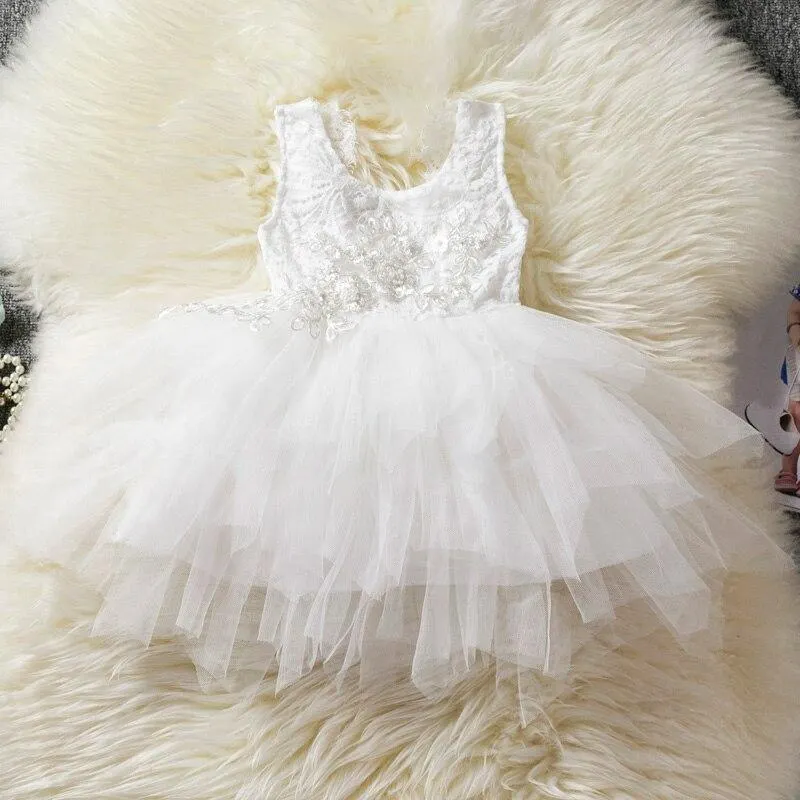 Summer Girls Dress Short Sleeve Lace Cake Kids Dresses For Girls Party Casual School Dress 3 6 8 Years Children Flower Clothes