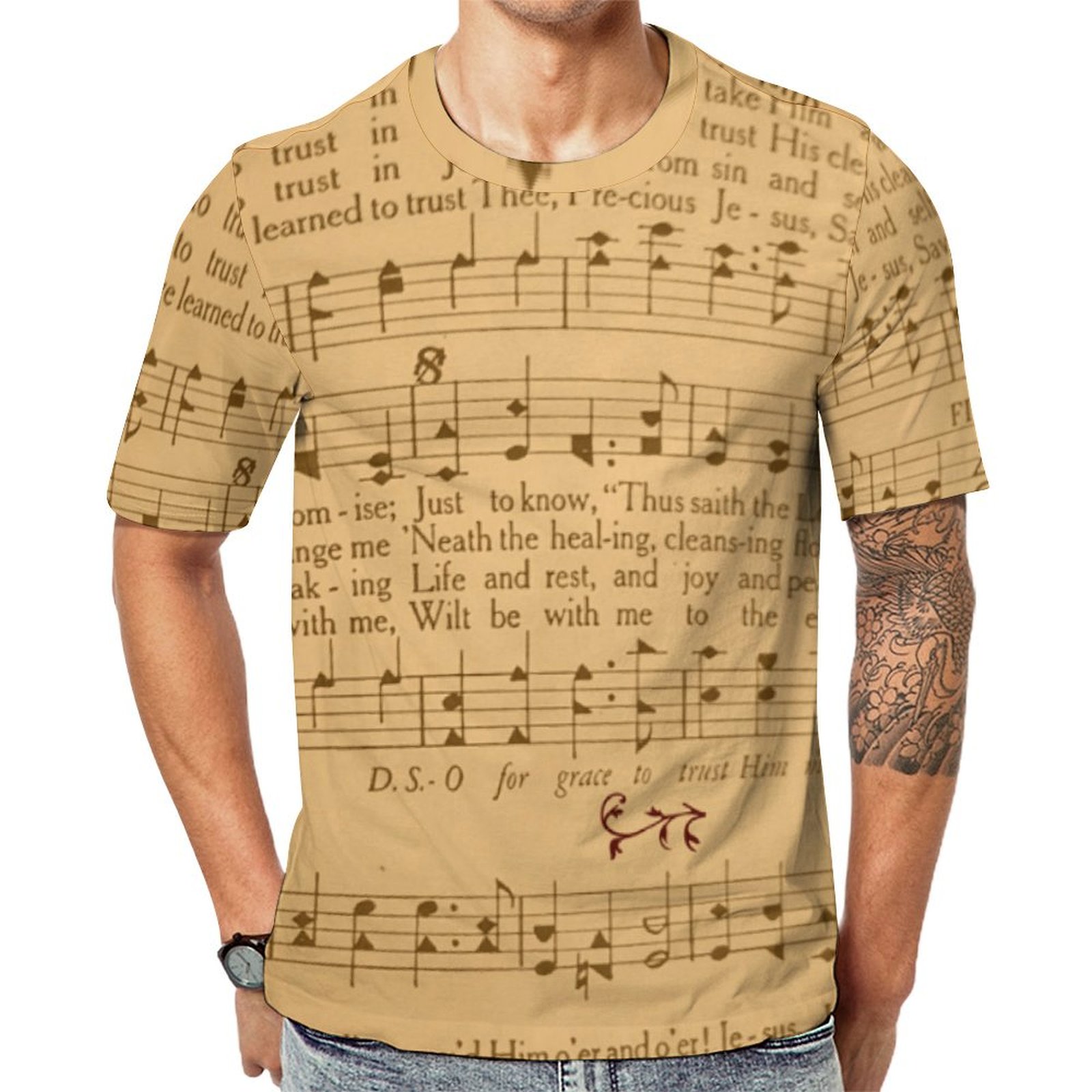 Tis So Sweet To Trust In Jesus Vintage Hymn Music Short Sleeve Print Unisex Tshirt Summer Casual Tees for Men and Women Coolcoshirts