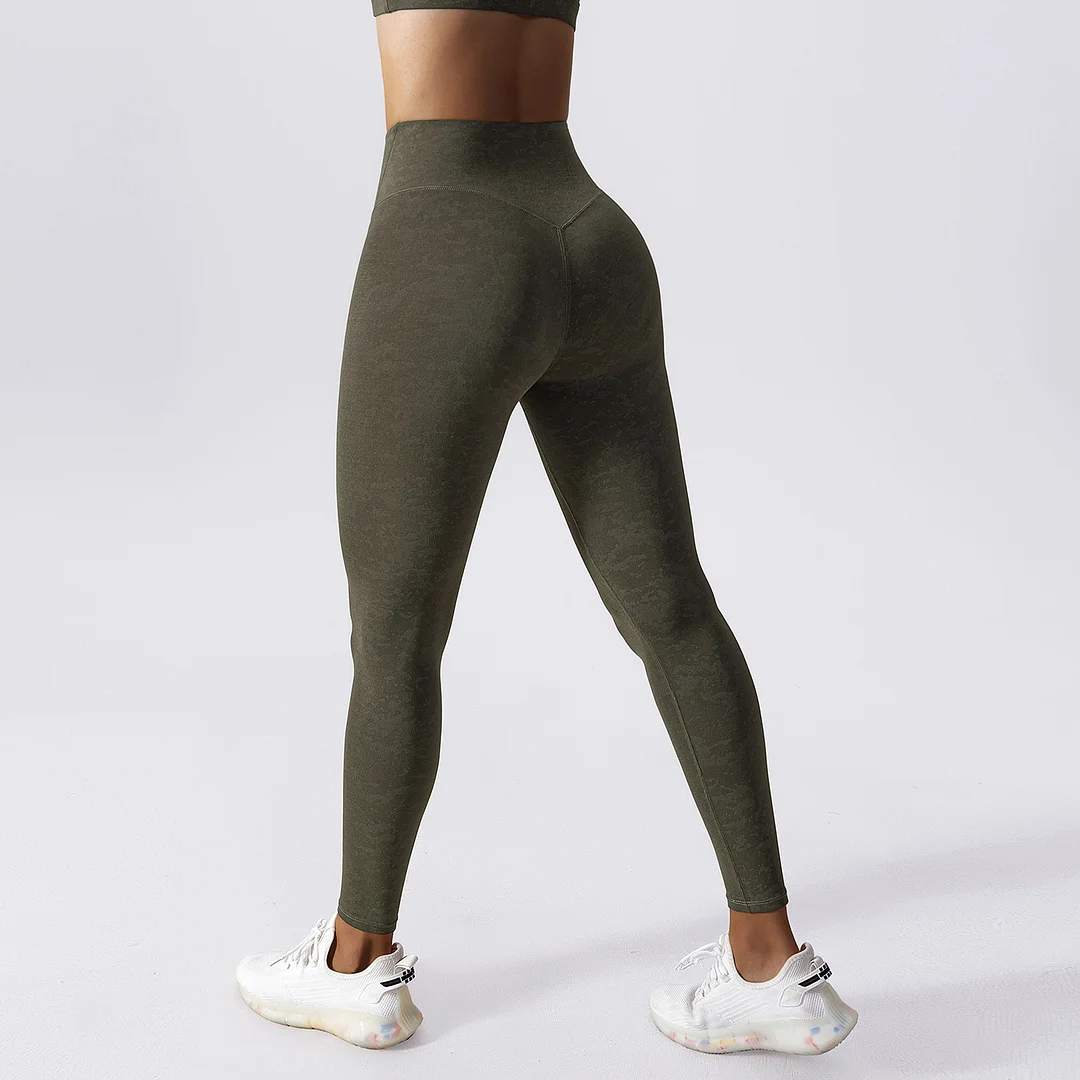 Camouflage-print high-rise hip lift sports leggings