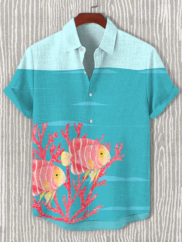 Men's Fish And Coral Art Print Shirt