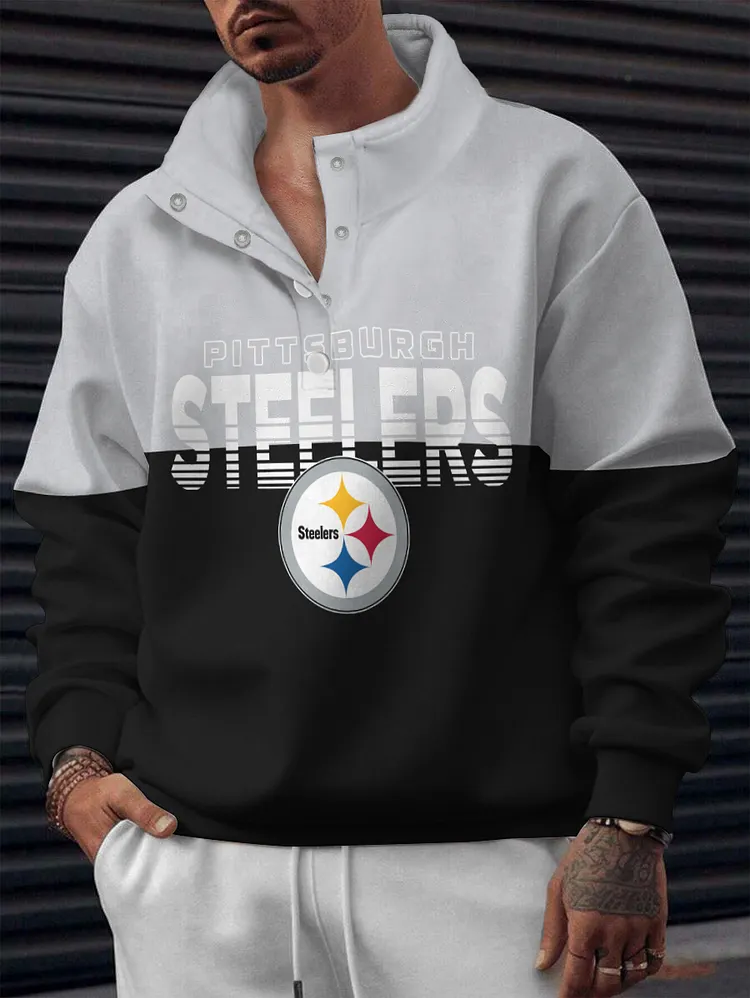 Pittsburgh Steelers 2025 New Design Casual Snap  Mockneck Pullover Sweatshirt