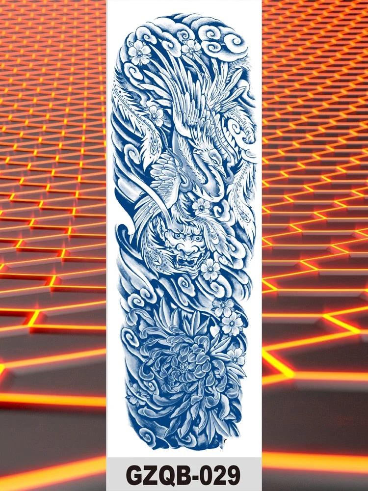 Temporary Flower Full Arm Waterproof Tattoo Stickers Banshee Warrior Crane Angel Lotus Juice Ink Men Women Girl Leg Fake Tatoo