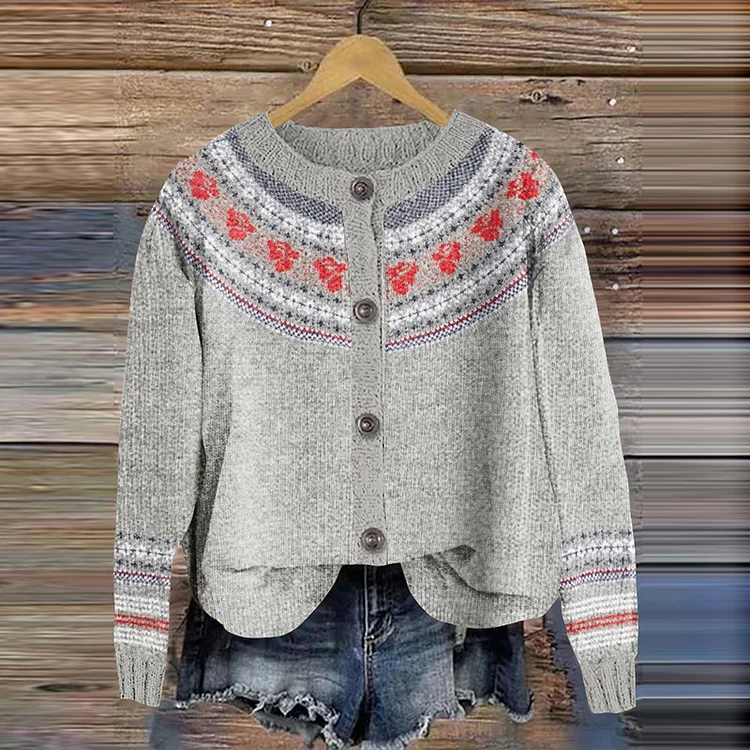 Utbros Women's Vintage Icelandic Floral Pattern Sweater
