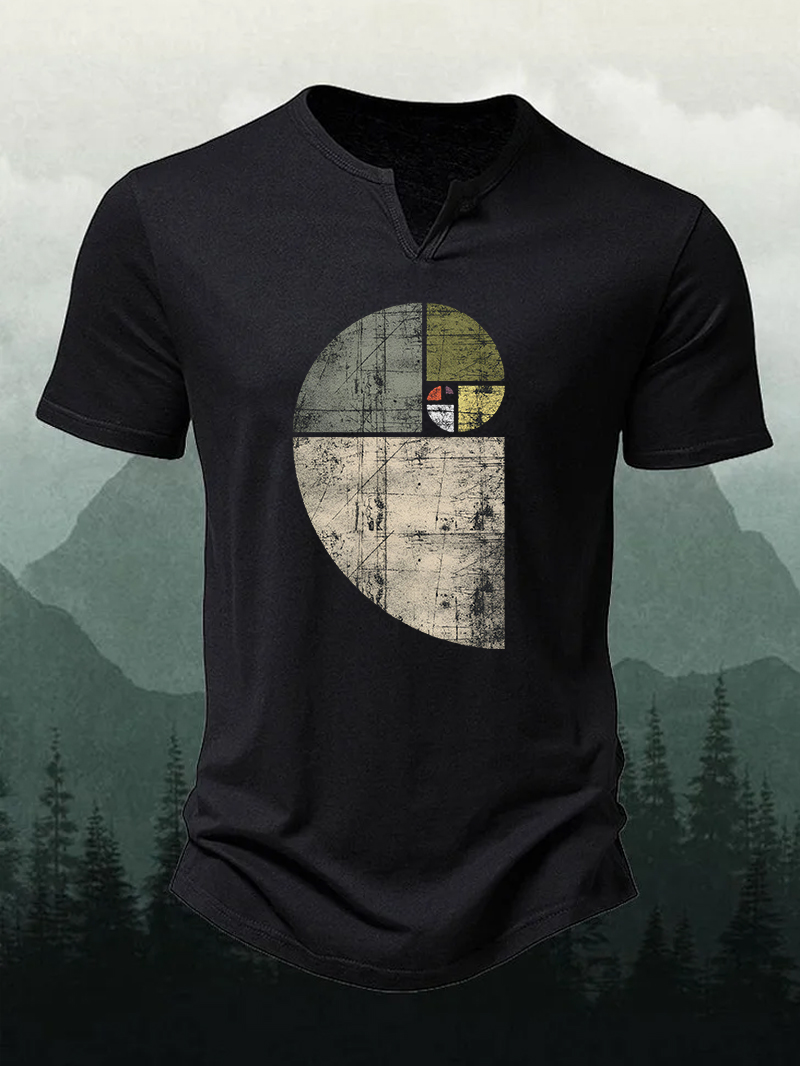Men's Vintage Fibonacci Henry Collar Short-Sleeve Shirt