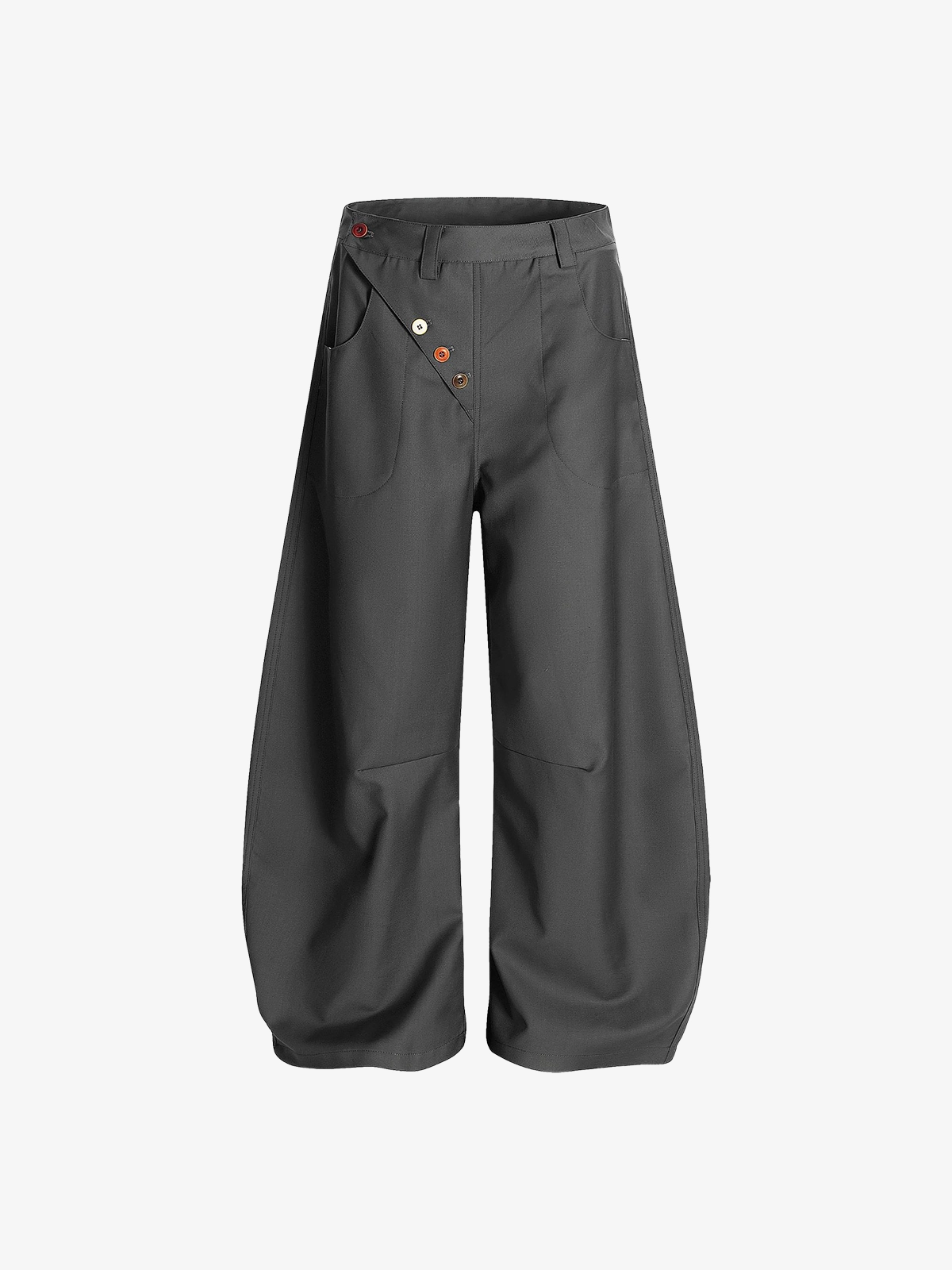Grey Act Chic Asymmetric Button Slant Front Pants Front