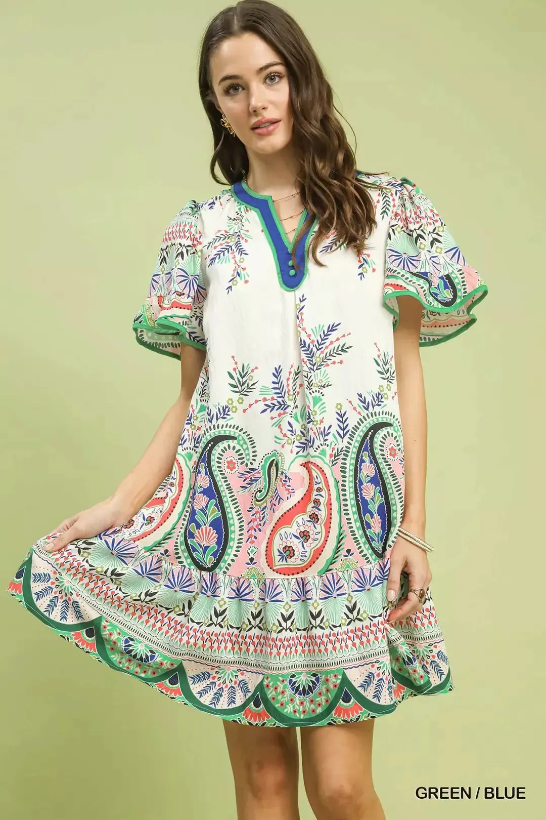 Umgee Paisley Flutter Sleeve Mini Dress mysite idetrend