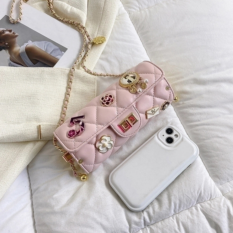 Women’s Medium All Seasons Pu Leather Flower Streetwear Square Lock Clasp Shoulder Bag