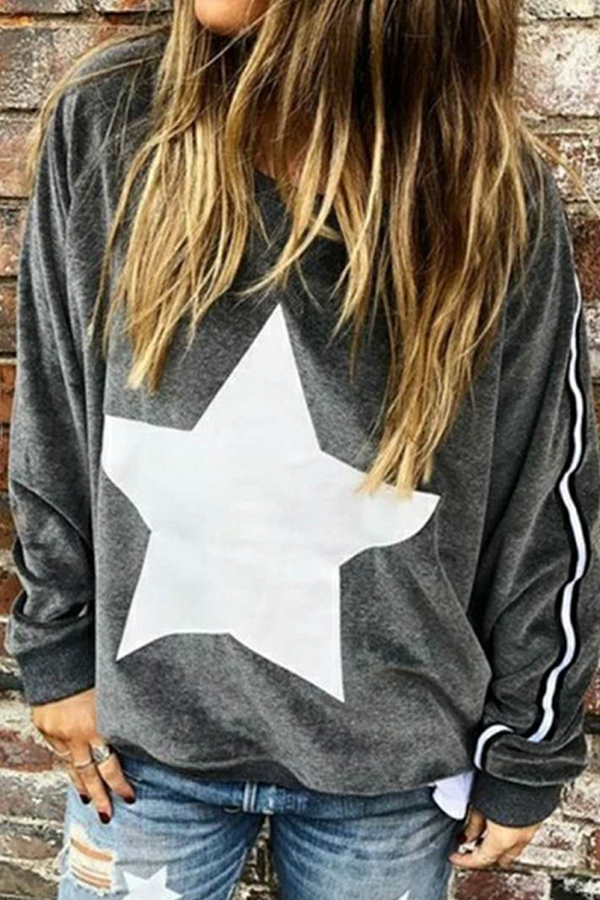 Casual Striped The Stars Basic Contrast O Neck Tops(4 Colors) - Life is Beautiful for You - SheChoic