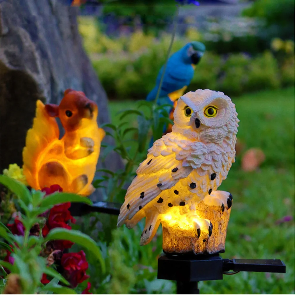 (🔥Last Day Promotion-SAVE 50% OFF) Resin Owl Solar Power Waterproof LED Warm Lights With Pilings-BUY 2 FREE SHIPPING