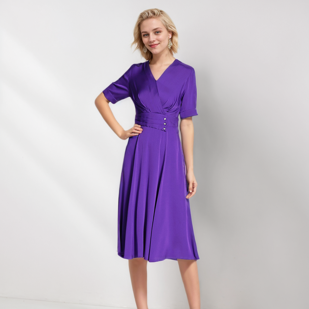 Purple Silk Midi Dress Luxury Office Style REAL SILK LIFE