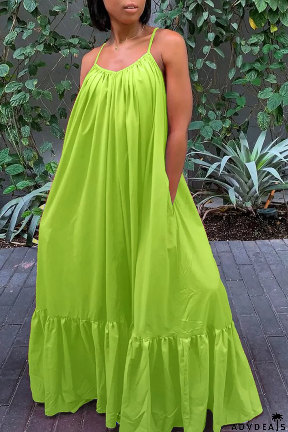 Dark Gray Sexy Casual Solid Backless Spaghetti Strap Loose Sling Dress