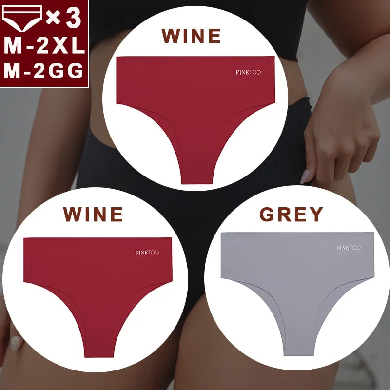 FINETOO 3PCS/Set Women Seamless Underwear Panties Ice Silk Lingerie Female Briefs Plus Size M-2XL Sexy Girls Breathable Pantys