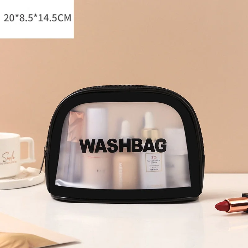 FUDEAM PU Women Travel Storage Bag Toiletry Organize Waterproof PVC Cosmetic Bag Portable Transparent MakeUp Bag Female Wash Bag