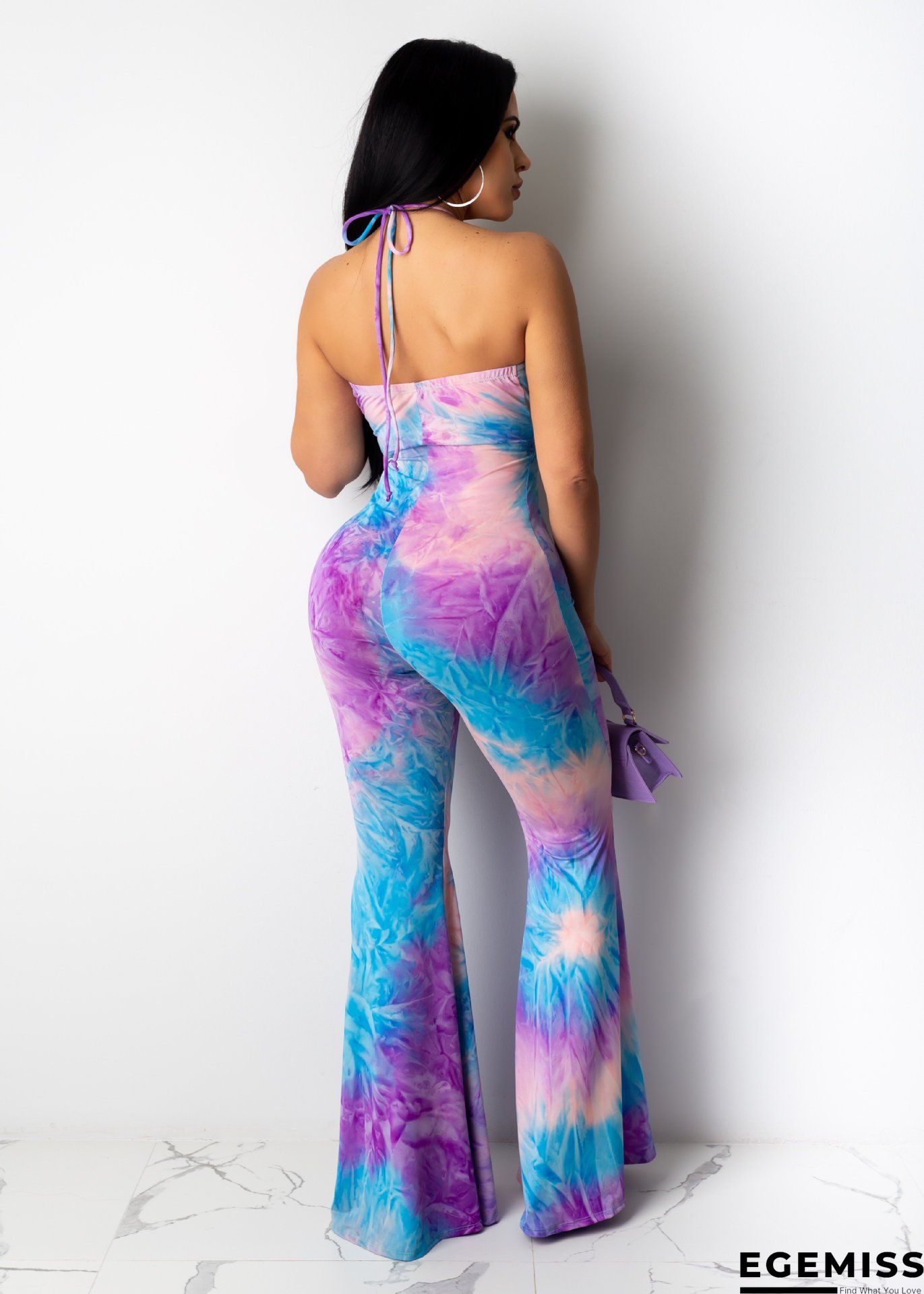 Rose Red Sexy Print Hollowed Out V Neck Skinny Jumpsuits | EGEMISS