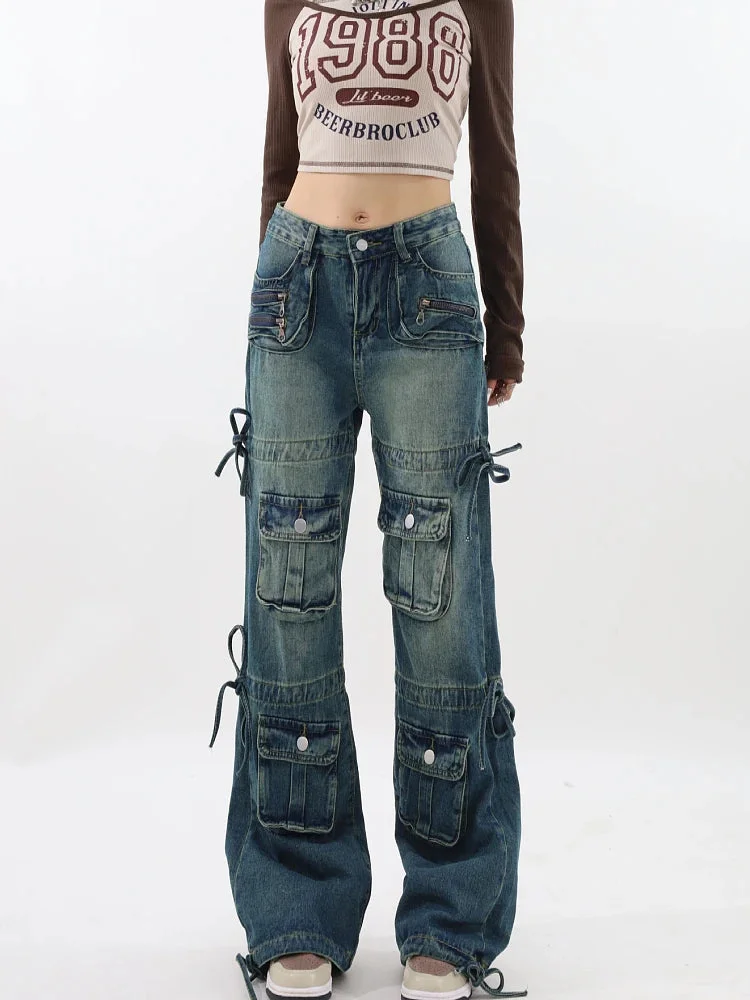 Blue Gothic Y2K Cargo Wide-Leg Pant