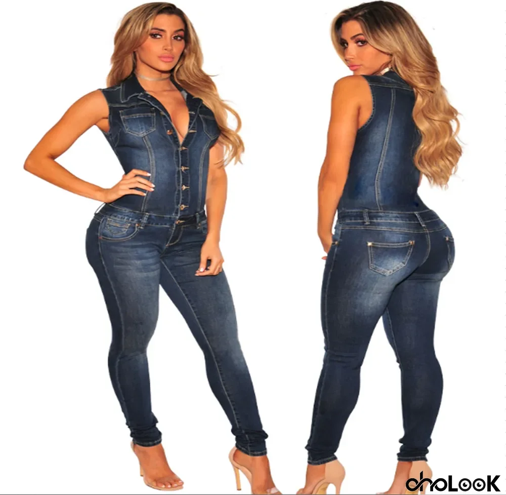 Slim Fit Jumpsuit Denim Pants