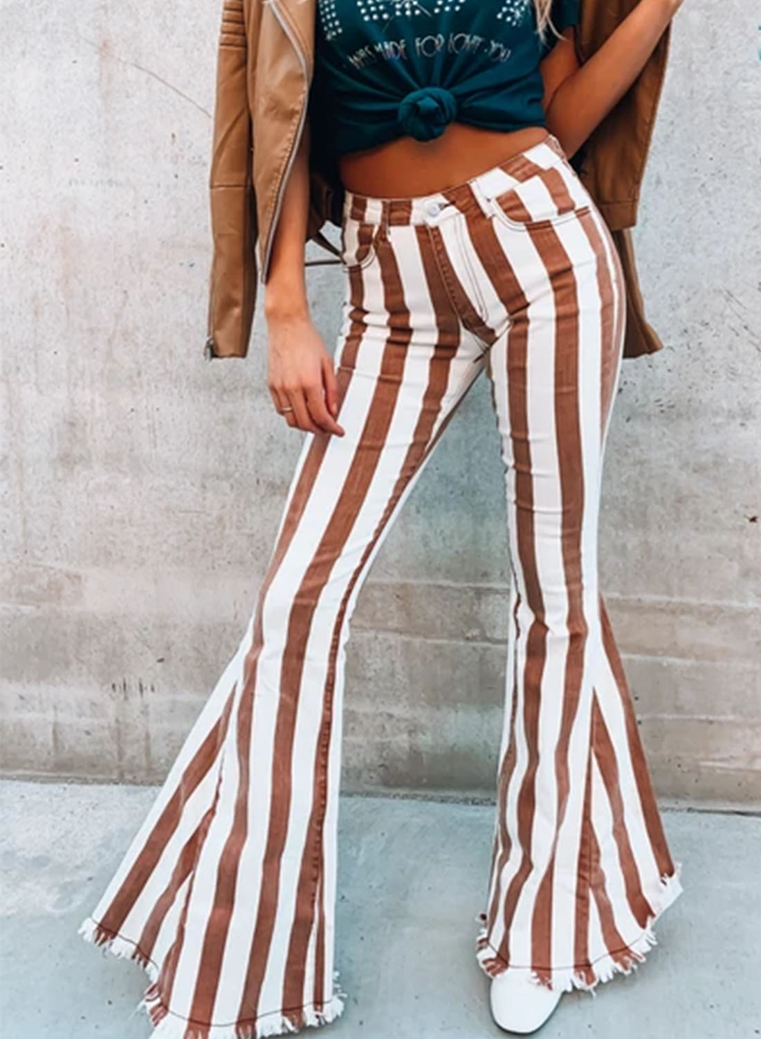 blue and white striped bell bottoms