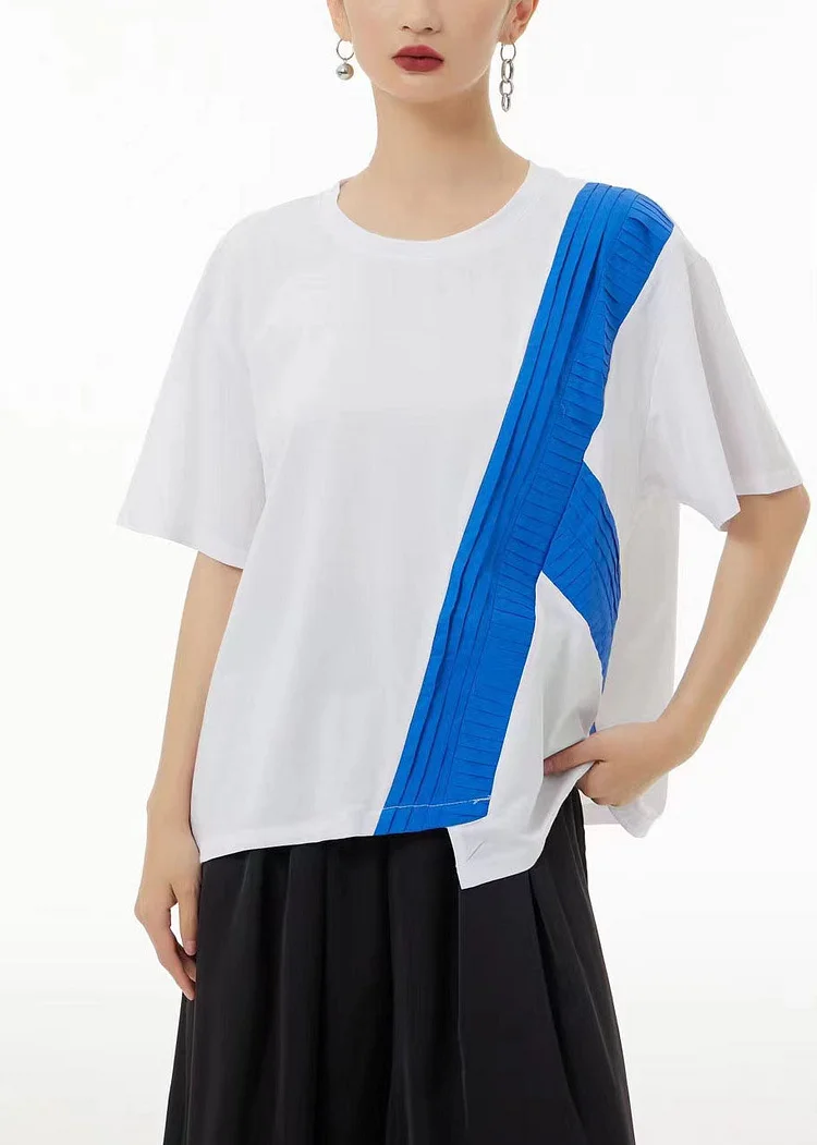 5.1Chic Colorblock Asymmetrical Patchwork Cotton Tops Summer