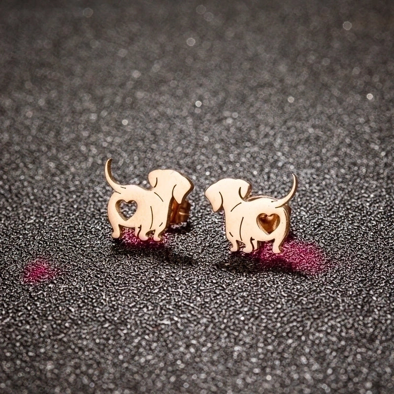 1 Pair Minimalist Dog Plating 304 Stainless Steel 18K Gold Plated Ear Studs